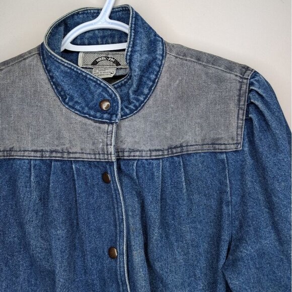 Vintage WBRK-FM Denim Button Down Pleated Patchwork 100% Cotton Jacket Women's S - Picture 4 of 9